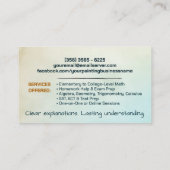 Carte De Visite Tuteur privé en mathématiques - Enseignant en math (Dos)