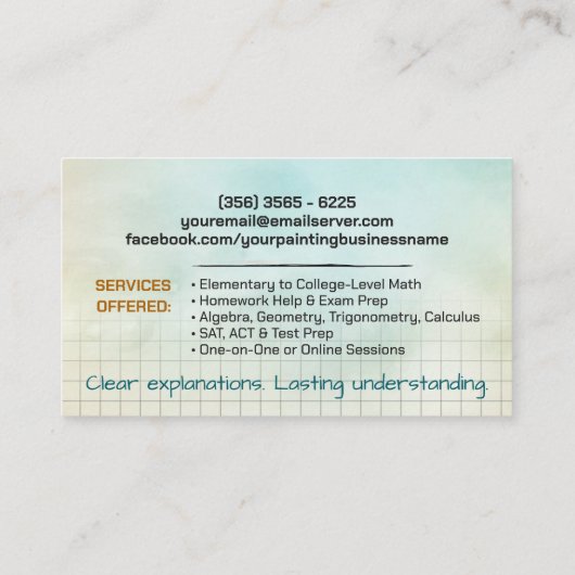 Carte De Visite Tuteur privé en mathématiques - Enseignant en math (Dos)