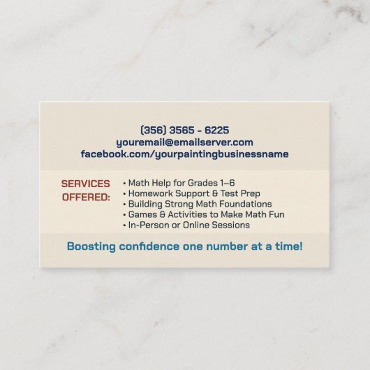 Carte De Visite Tuteur privé en mathématiques - Premières notes, é (Dos)