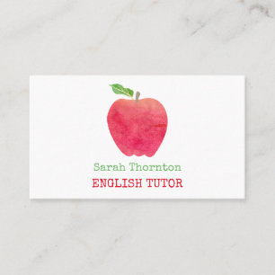 Carte De Visite Tuteur rouge de professeur d'Apple d'aquarelle de