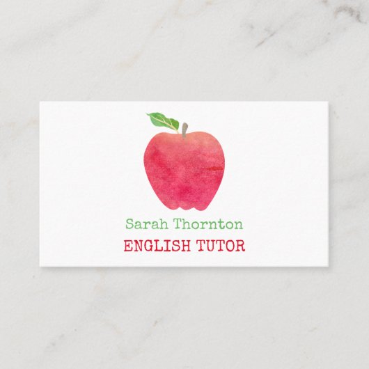 Carte De Visite Tuteur rouge de professeur d'Apple d'aquarelle de (Devant)