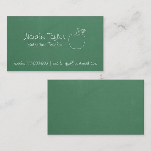 Carte De Visite Tuteur vert de professeur remplaçant d'Apple de (Devant / Derrière)