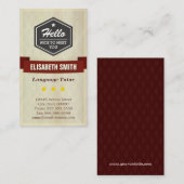 Carte De Visite Tutor de langue - Style de grunge rétro (Devant / Derrière)