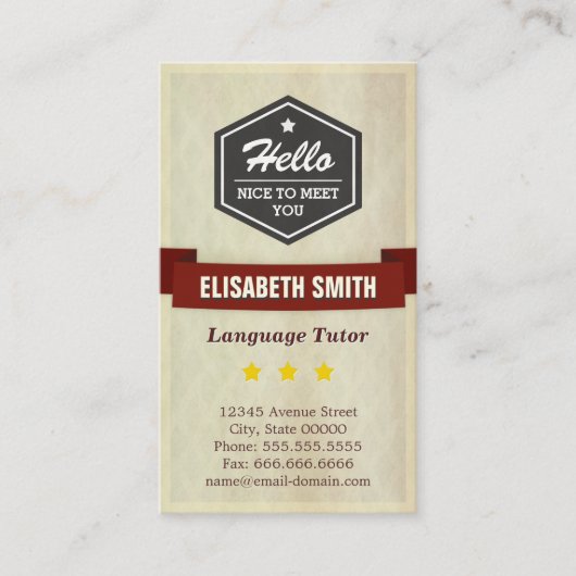 Carte De Visite Tutor de langue - Style de grunge rétro (Devant)