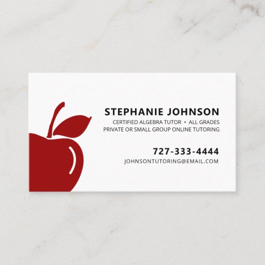Carte De Visite Tutor Enseignant Ruby Red Apple Logo Black Text (Devant)
