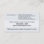 Carte De Visite Tutorat en sciences - Enseignant (Dos)