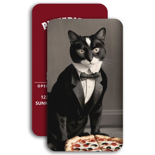 Carte De Visite tuxedo cat et pizza