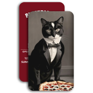Carte De Visite tuxedo cat et pizza
