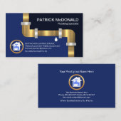 Carte De Visite Tuyau d'eau d'or Bleu Eaux de flottaison Plumber (Devant / Derrière)