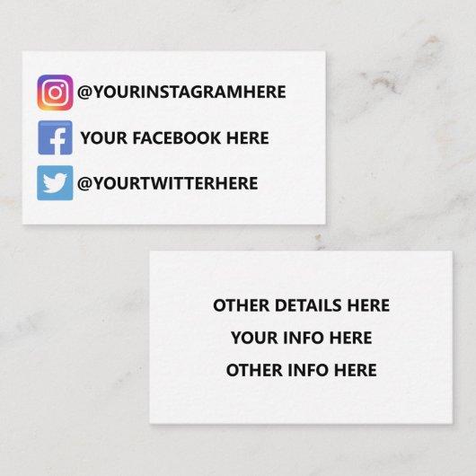 Carte De Visite Twitter Instagram Facebook (Devant / Derrière)