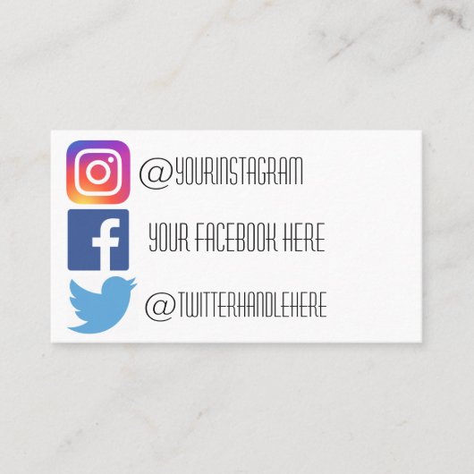 carte de visite Twitter sur Facebook Instagram (Devant)
