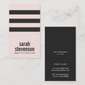 Carte De Visite Typographie audacieuse Beauté rayée noire et rose (Devant / Derrière)