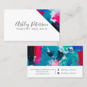 Carte De Visite Typographie bleue rose de maquillage de traçages (Devant / Derrière)