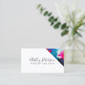 Carte De Visite Typographie bleue rose de maquillage de traçages (Debout devant)