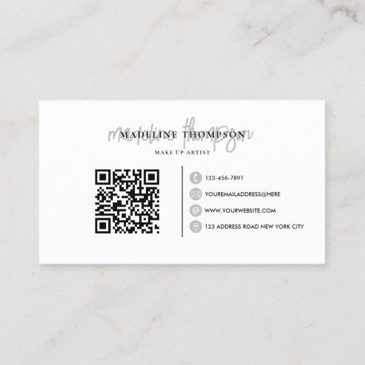 Carte De Visite Typographie Calligraphie Monogramme Silver QR code (Dos)