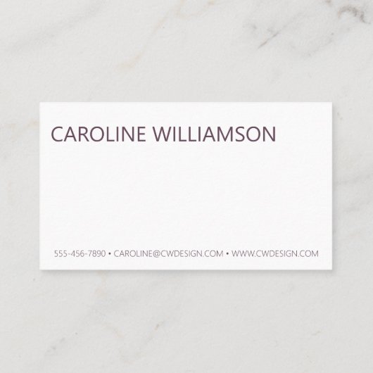 Carte De Visite Typographie contemporaine minima gras foncé mauve (Dos)