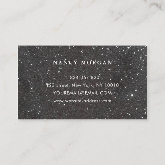 Carte De Visite Typographie de clous chic Parties scintillant noir (Dos)