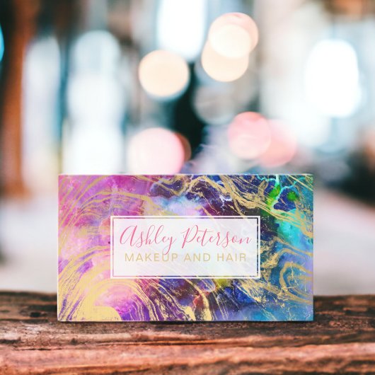 Carte De Visite Typographie de maquillage de cheveux en marbre d'o