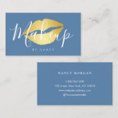 Carte De Visite Typographie de maquillage moderne Dusty Blue Lips (Devant / Derrière)