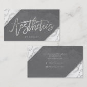 Carte De Visite Typographie de marbre blanche argentée grise (Devant / Derrière)
