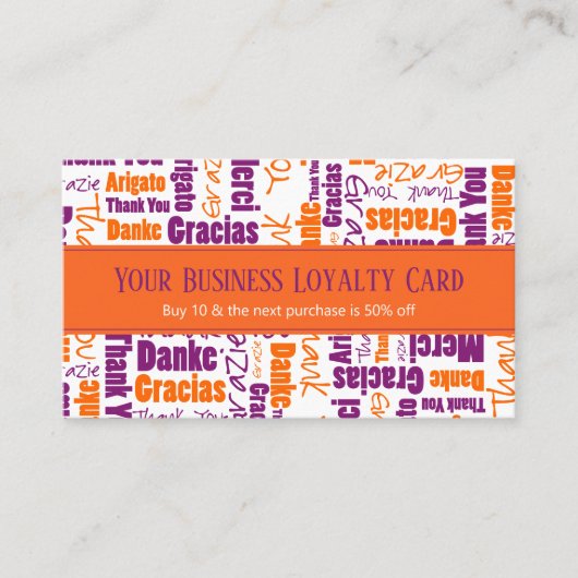 Carte De Visite Typographie de Merci multilingue Loyalty Punch (Devant)