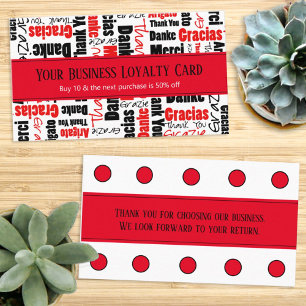 Carte De Visite Typographie de Merci multilingue Loyalty Punch