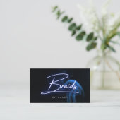 Carte De Visite Typographie de script à tresses bleues néon (Debout devant)