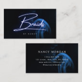 Carte De Visite Typographie de script à tresses bleues néon (Devant / Derrière)