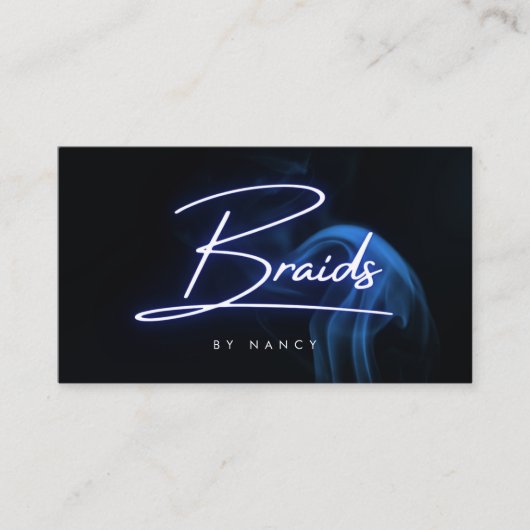 Carte De Visite Typographie de script à tresses bleues néon (Devant)