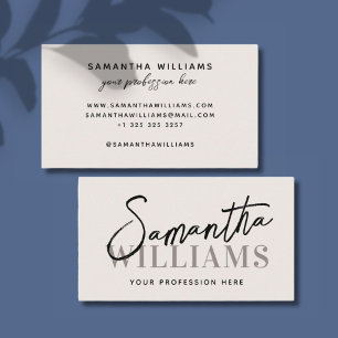 Carte De Visite Typographie de script crème minimaliste simple mod