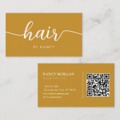 Carte De Visite Typographie de script de cheveux Code Qr Jaune Mou (Devant / Derrière)