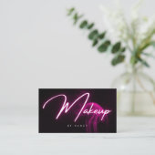 Carte De Visite Typographie de script de maquillage néon rose (Debout devant)