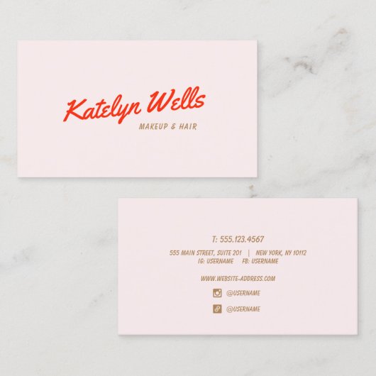 Carte De Visite Typographie de script manuscrite rouge rétro rose (Devant / Derrière)