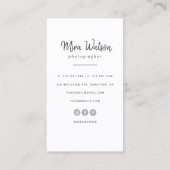 Carte De Visite Typographie de script moderne chic Photographe sim (Dos)