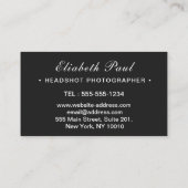 Carte De Visite Typographie de script moderne chic Photographe sim (Dos)