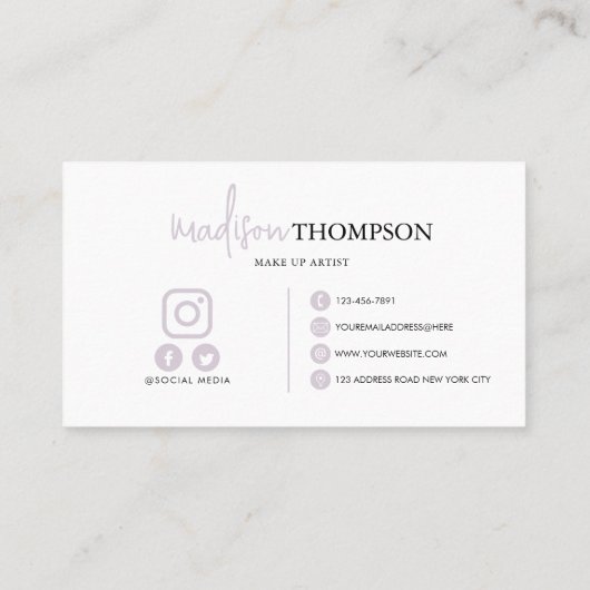 Carte De Visite Typographie de script Monogramme Lavender Pale Cod (Dos)