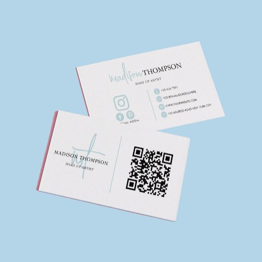 Carte De Visite Typographie de script monographique Sky Blue QR Co