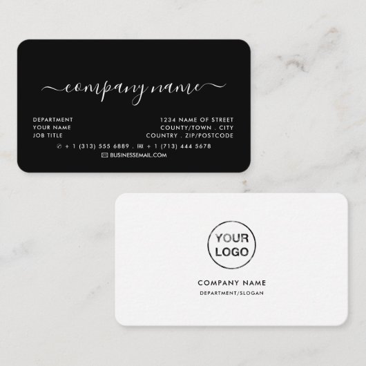 Carte De Visite Typographie de script simple - Logo - Noir & Blanc (Devant / Derrière)
