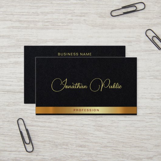 Carte De Visite Typographie de texte doré Nom Luxe Premium Épais (Devant/Arrière en situation)