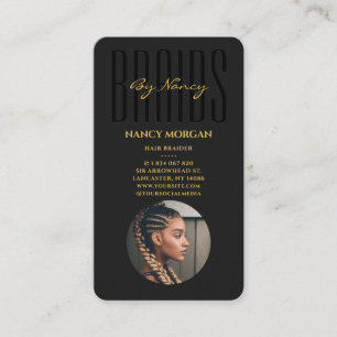 Carte De Visite Typographie de tresses Photo Noir et Or