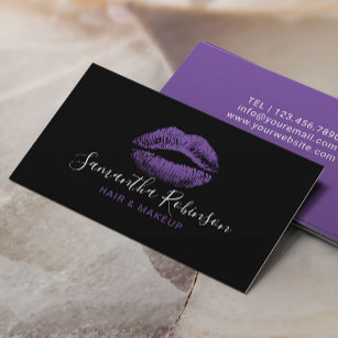 Carte De Visite Typographie des lèvres violettes Salon de beauté m