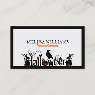 Carte De Visite Typographie d'Halloween noir blanc et orange