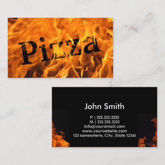 Carte De Visite Typographie du feu de pizza (Devant / Derrière)