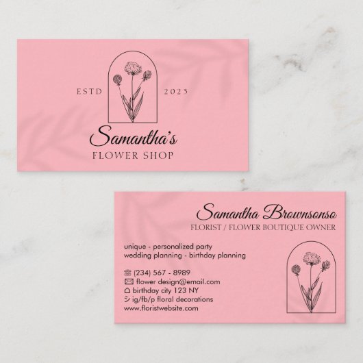 Carte De Visite Typographie du monogramme rose (Devant / Derrière)