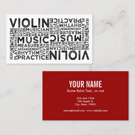 Carte De Visite Typographie du violon (Devant / Derrière)