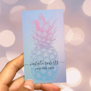Carte De Visite Typographie élégante de l'ananas rose et bleu cl