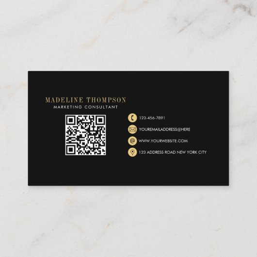 Carte De Visite Typographie élégante Monogramme Black Gold Code QR (Dos)