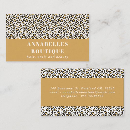 Carte De Visite typographie Empreinte de léopard initiale audacieu (Devant / Derrière)