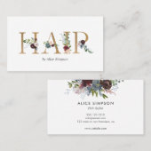 Carte De Visite Typographie florale d'aquarelle de coiffeur (Devant / Derrière)