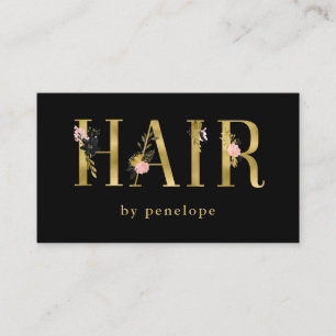 Carte De Visite Typographie florale d'or du styliste en coiffure  